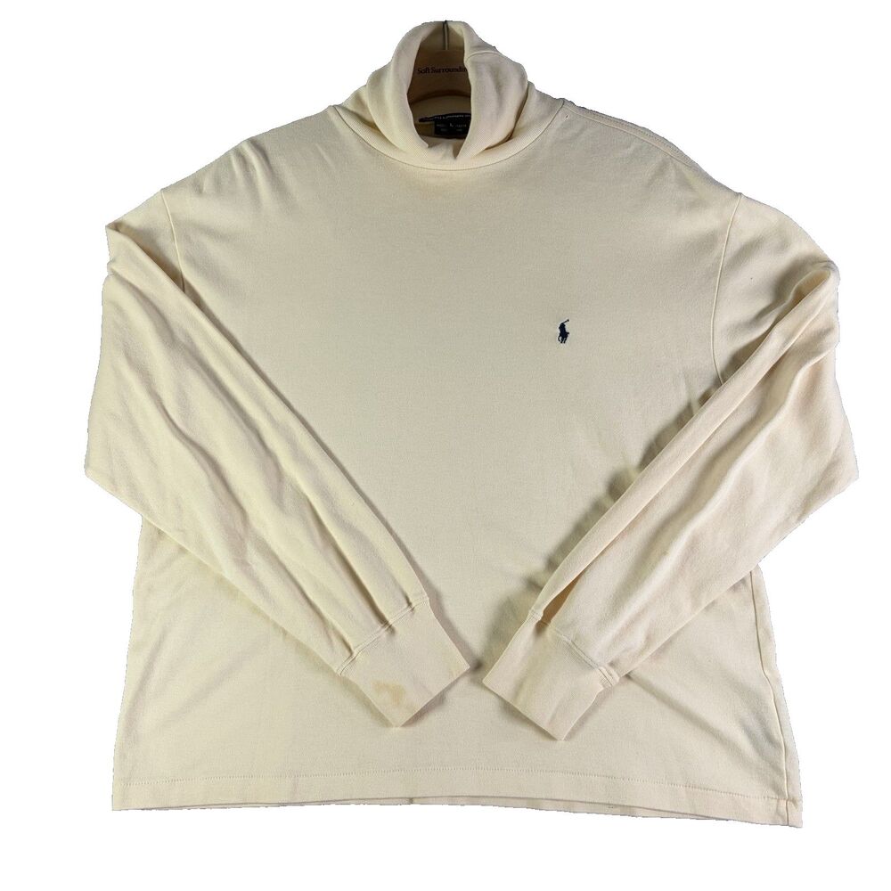 Ralph Lauren Sport Turtleneck Sweater Womens Large Yellow Cream Long Sleeve Golf